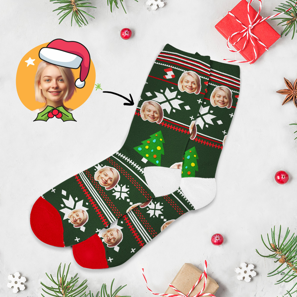 Custom Chrismas Full Face Photo Socks Personalized Funny Custom Design Best Gift Idea for Xmas - MyFaceSocksAU