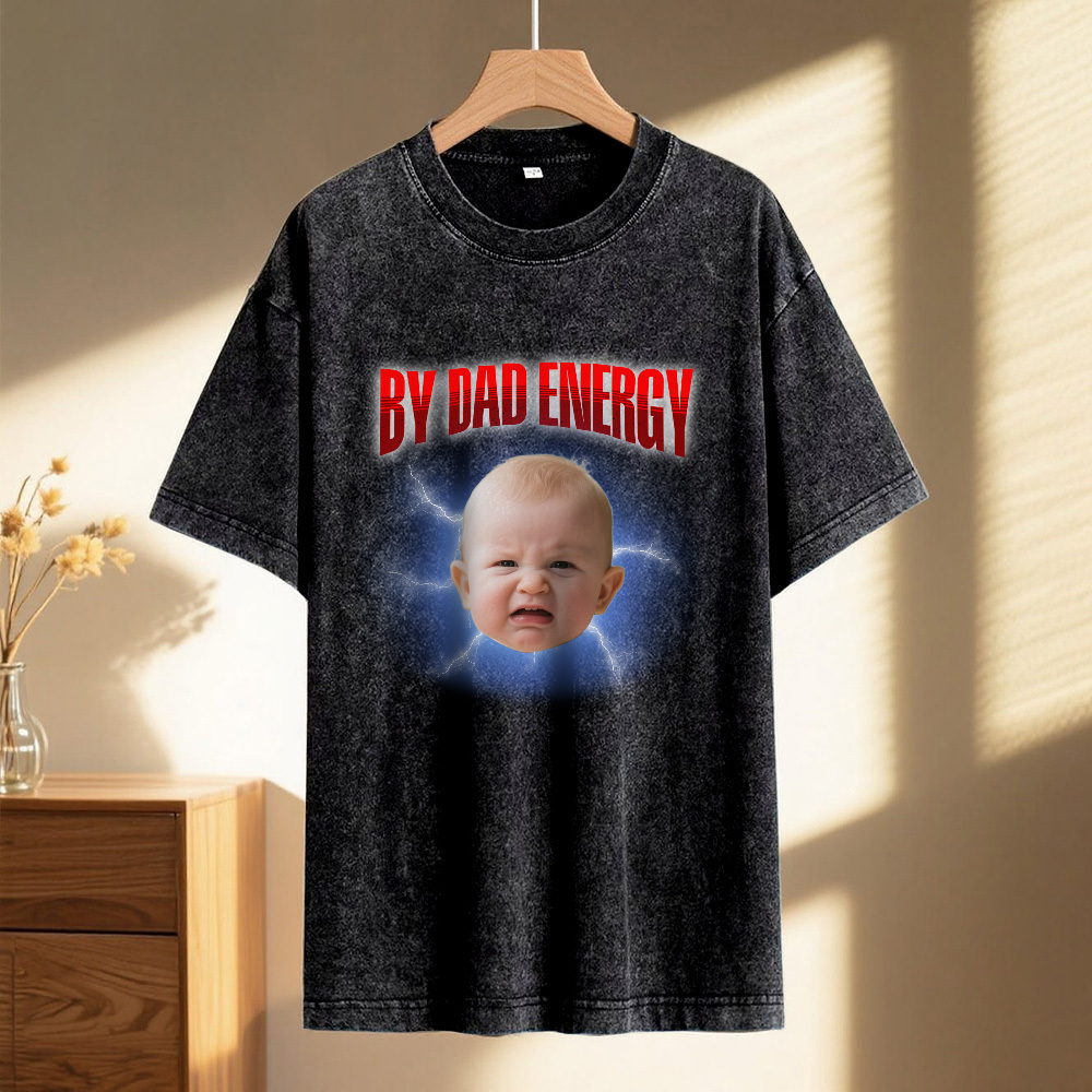 Personalized Photo Vintage T-Shirt Funny Fathers Day Gift for Dad, Retro Washed 90s Graphic Tee Kids Cute Custom Shirt - MyFaceSocksAU