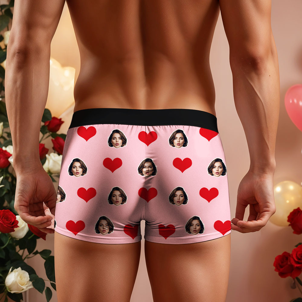 Custom Men's Face Boxer Red Heart Boxers Face Boxer Briefs Personalized Face Boxer Briefs Valentine's Day Underwear Gift - MyFaceSocksAU