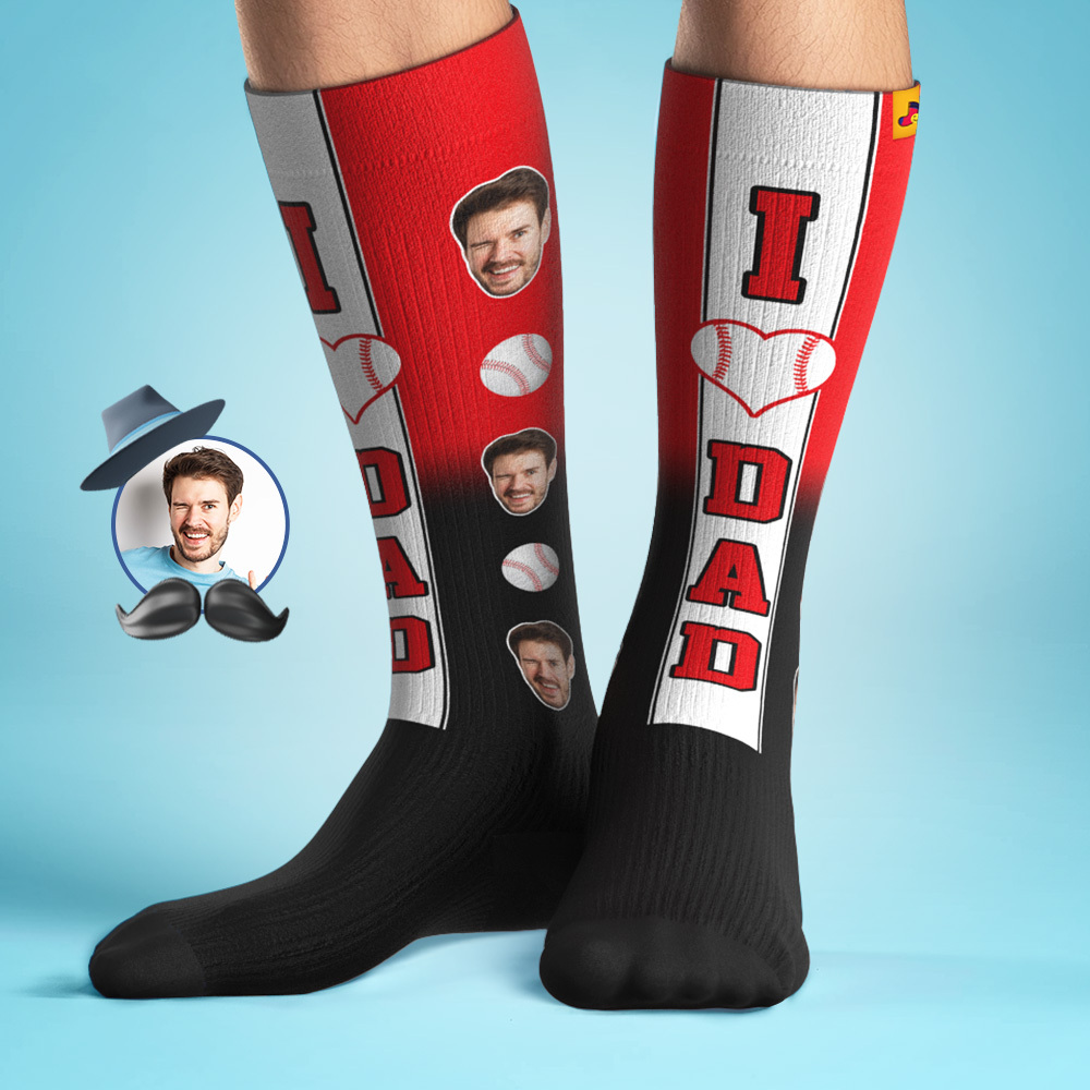 Personalized Father's Day Upgrade Breathable Knee-high Compression Socks Online Preview Add Picture Baseball Gradient Socks Gift - MyFaceSocksAU