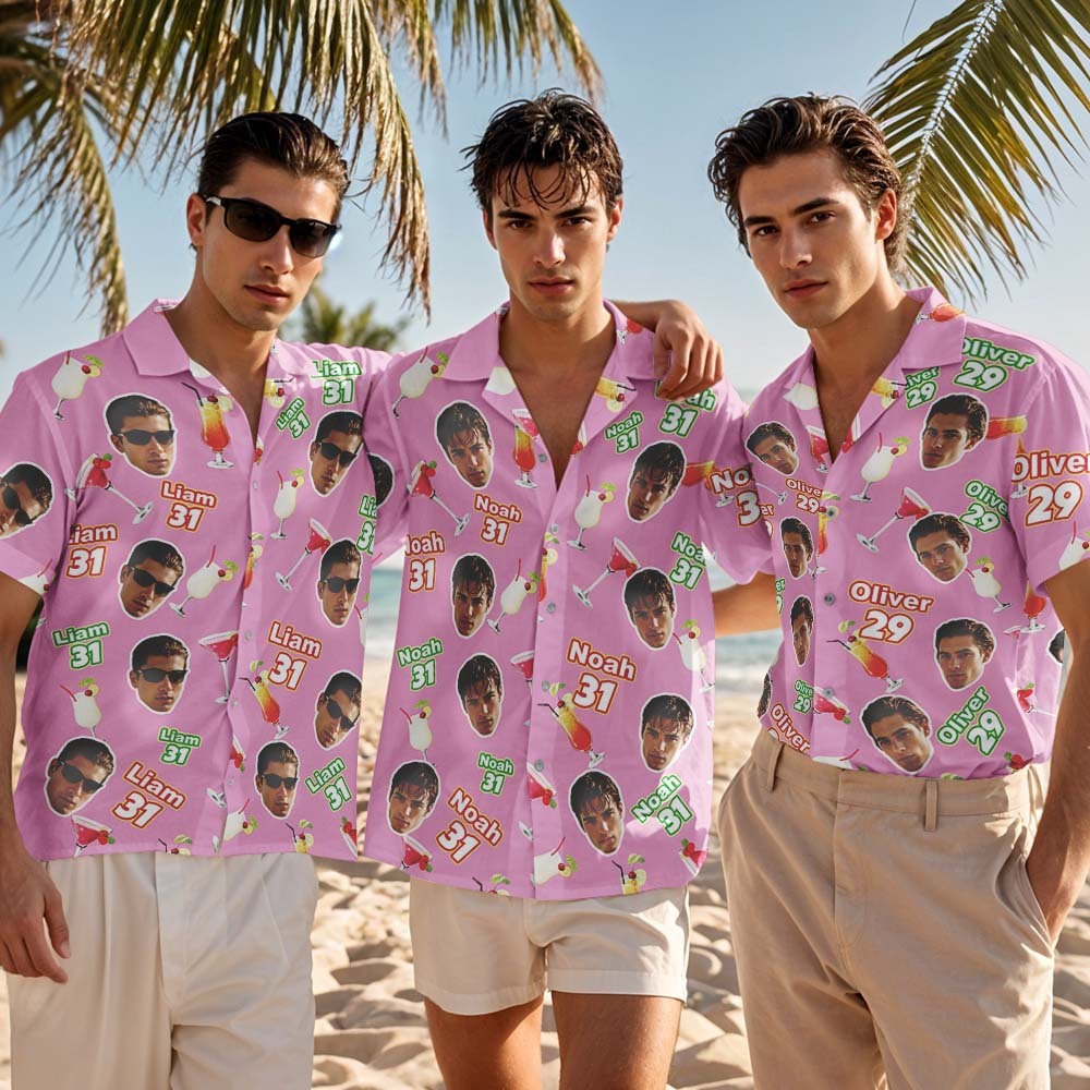 Personalized Birthday Face And Name White Hawaiian Shirt Custom Face  Birthday Party Funny Shirt Custom Face Photo Birthday Matching Birthday Party Group Shirt - MyFaceSocksAU