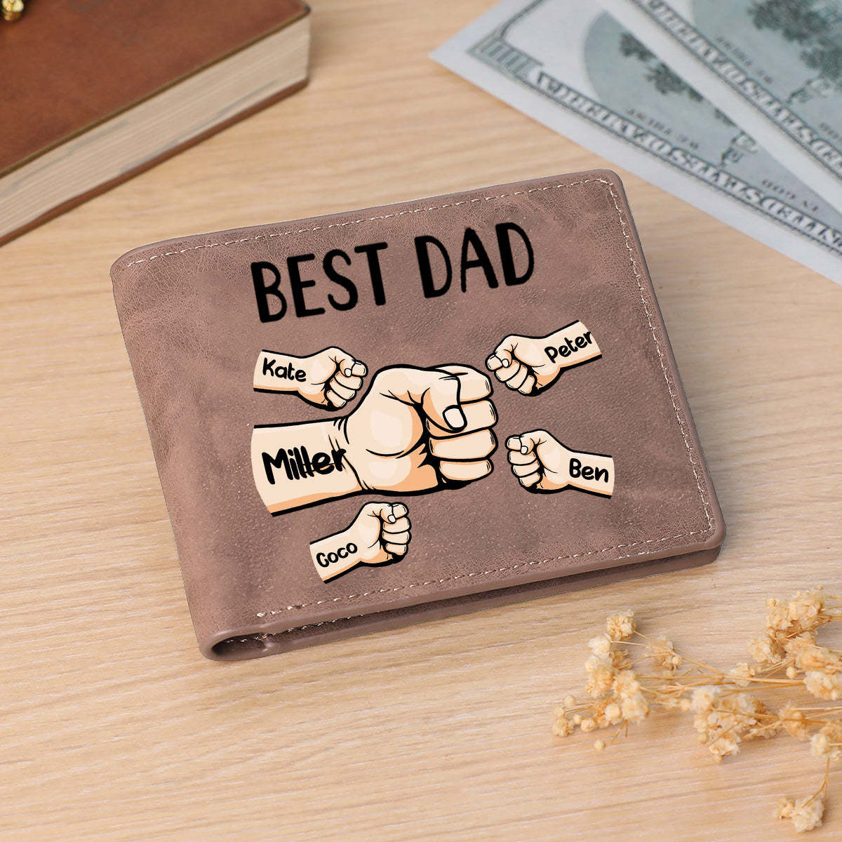 Personalised Names Custom Wallet Fists Bump Men's Bifold Wallet for Dad