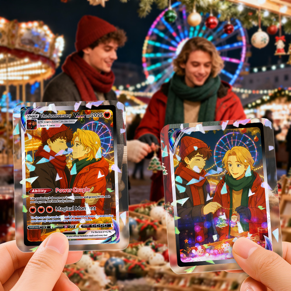 Personalized LGBT Christmas Trading Card Custom Comics Style Collectible for Couples Pride-Inspired Holiday Gift - MyFaceSocksAU