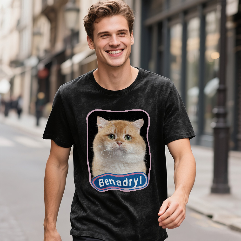 Custom Face Funny Cat Meme T-Shirt Vintage Graphic Tee with Your Photo and Text Retro 90s Style Cat Lover Shirt Unisex Pet - MyFaceSocksAU