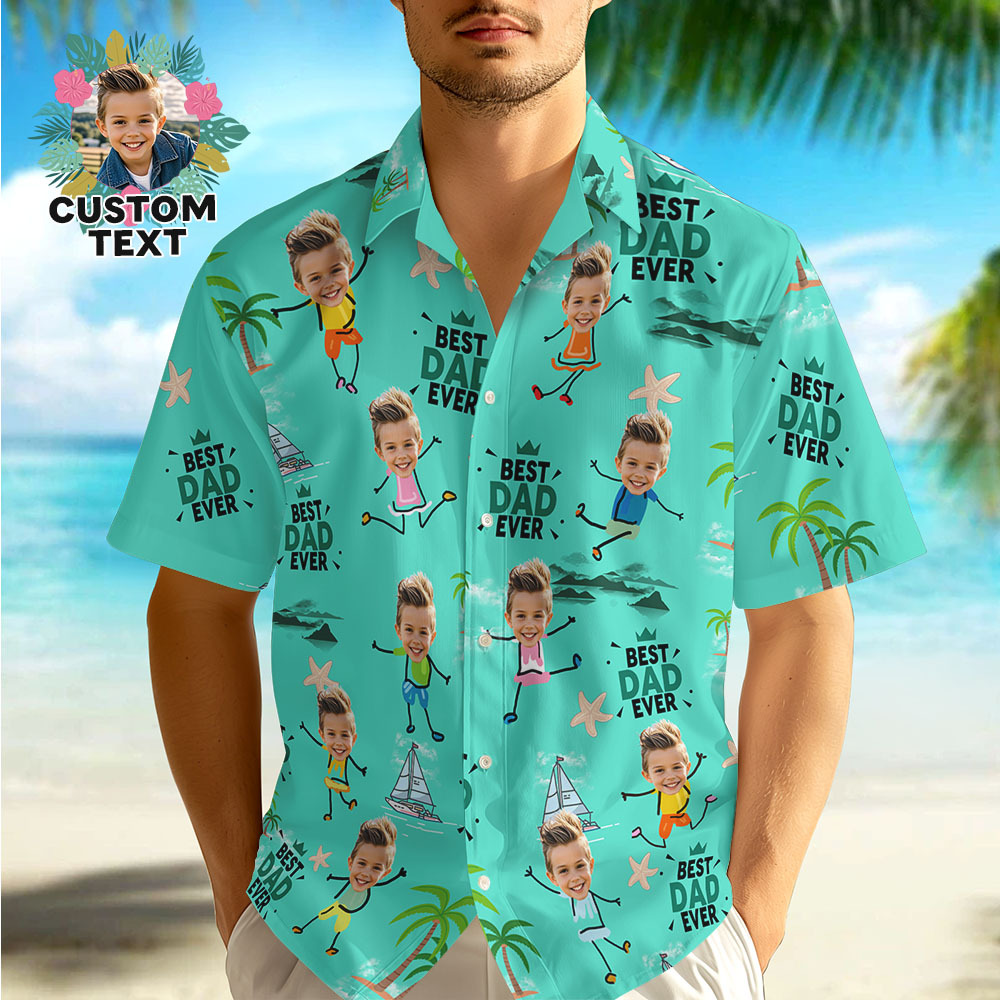 Personalized Face Hawaiian Shirt Best Dad Ever Hawaiian Shirt Men Face Hawaiian Shirt Father's Day Gift - MyFaceSocksAU