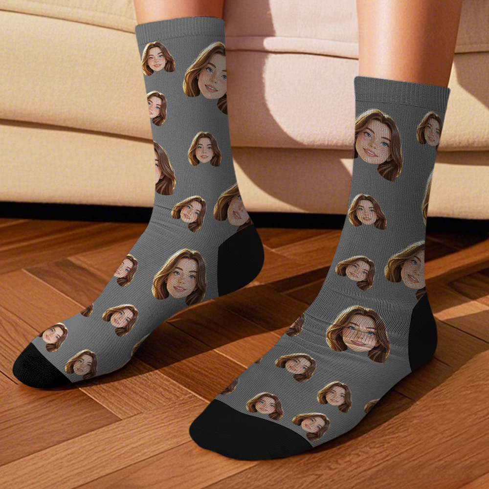 Custom Cartoon Face Socks Photos Gift for Couple Personalized Face Socks Cute Cartoon Gift - MyFaceSocksAU