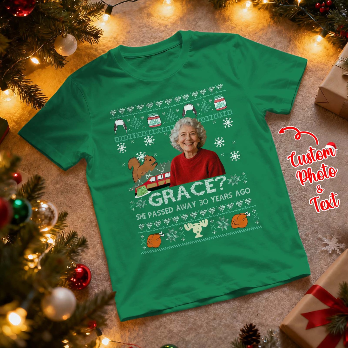 Personalized Photo Tshirt Custom Photo Text T Shirt Gift Idea Christmas Gift For Family Friend Funny Santa Gift - MyFaceSocksAU