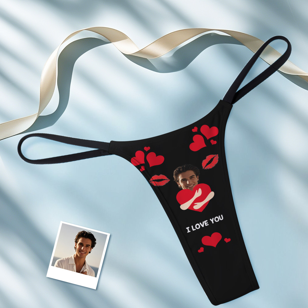 Custom Thongs Face Photo Panties I Love You Red lips Underwear Briefs Valentine Gifts For Her - MyFaceSocksAU