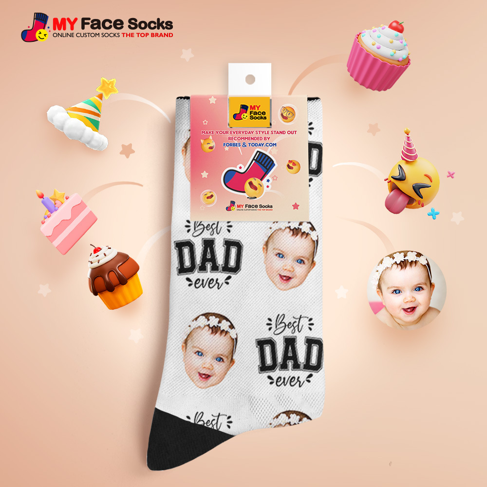 Custom Best Dad Ever Blue Photo Print Socks Colorful  Dad Socks Personalized Custom Design Best Fathers Day Gift - MyFaceSocksAU