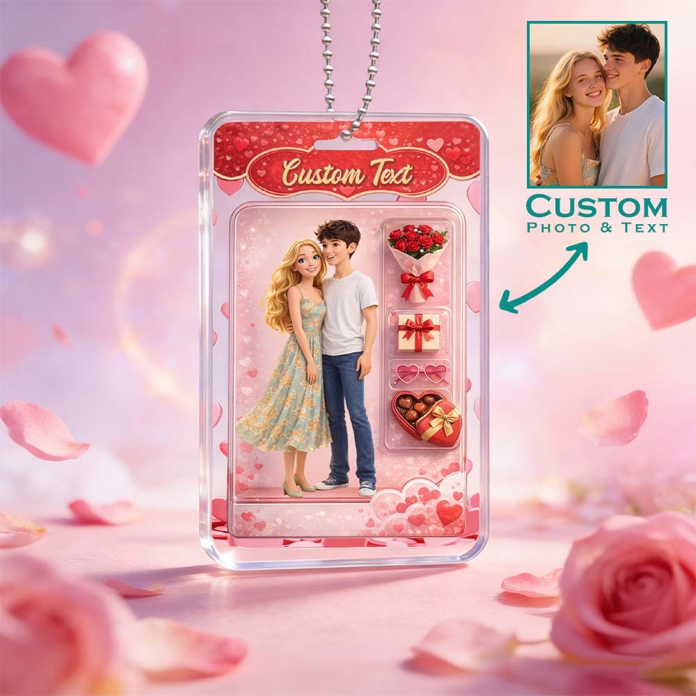 Custom Valentine's Day Gifts Personalized Acrylic Car Hanger Gift Packaging Style Art Gift for Lover 2D Printed Flat Design - MyFaceSocksAU
