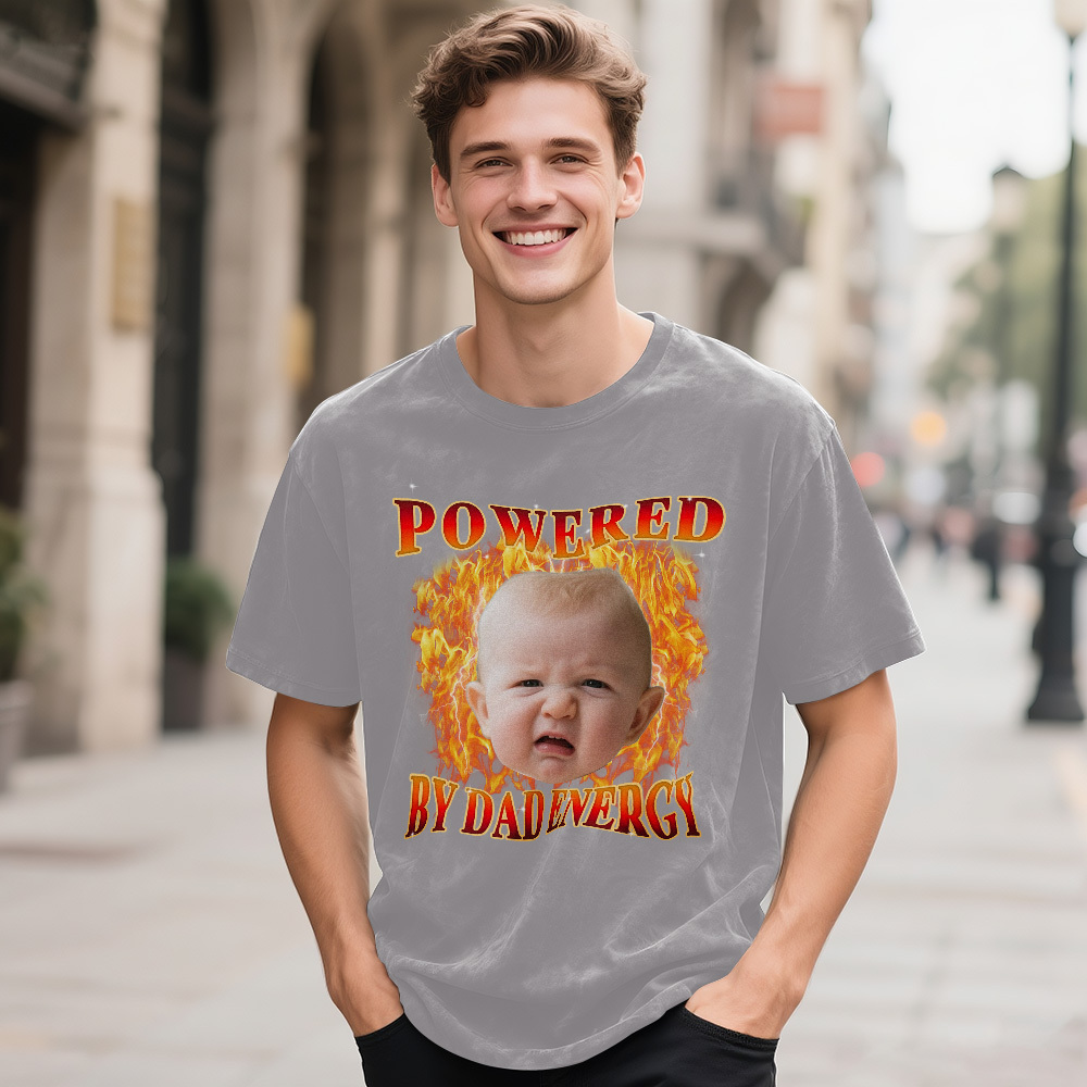 Personalized Photo Vintage T-Shirt Funny Fathers Day Gift for Dad, Retro Washed 90s Graphic Tee Kids Cute Custom Shirt - MyFaceSocksAU