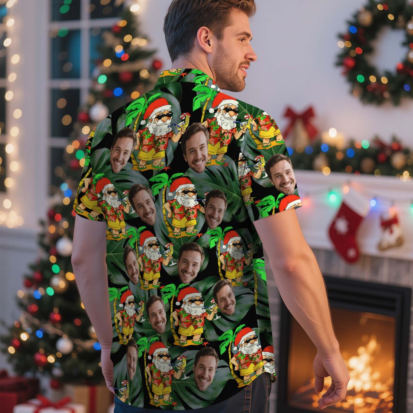 Custom Cute Face Christmas Characters Hawaiian Shirt Personalized Men Hawaiian Shirt With Face Photo Hawaiian Shirt Birthday Christmas Gift - MyFaceSocksAU