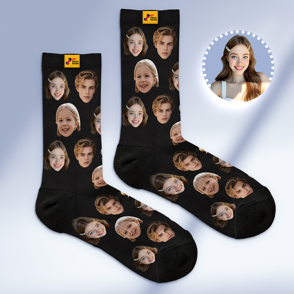 Custom Face Socks Personalized Socks with Faces Photo Gray Funny Gift Photo Family Socks - MyFaceSocksAU