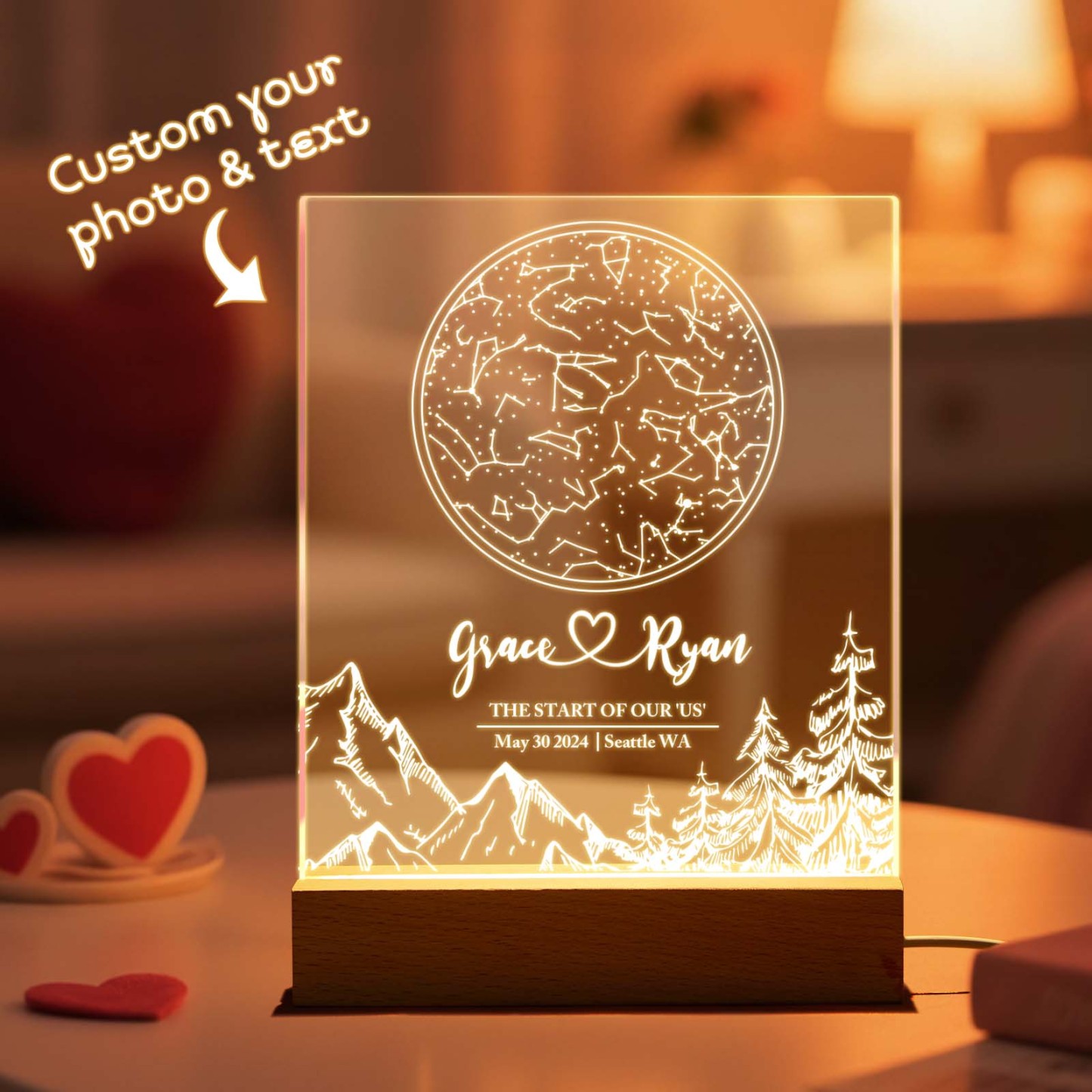 Custom Moon & Constellation Acrylic Lamp – Romantic Valentine Gift for Him or Her - MyFaceSocksAU