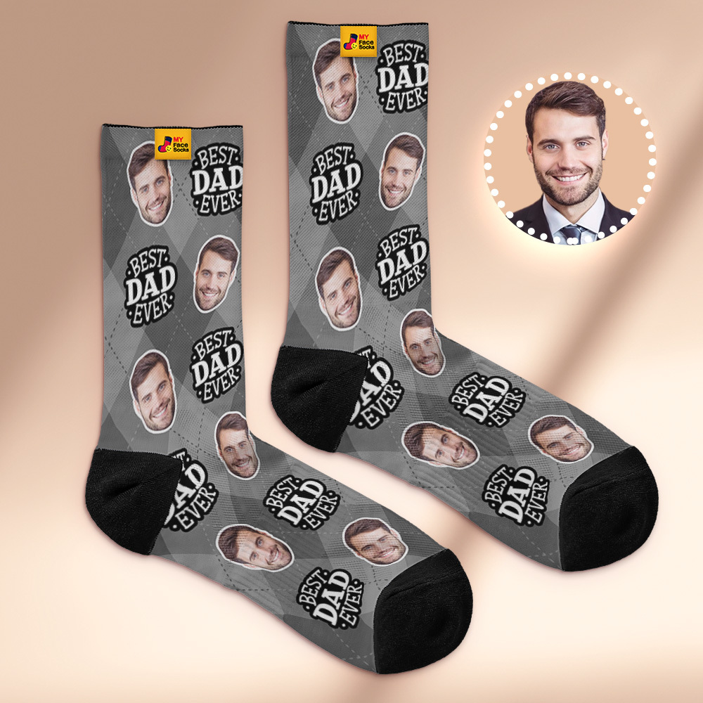 Custom Best Dad Ever Blue Photo Print Socks Colorful  Dad Socks Personalized Custom Design Best Fathers Day Gift - MyFaceSocksAU