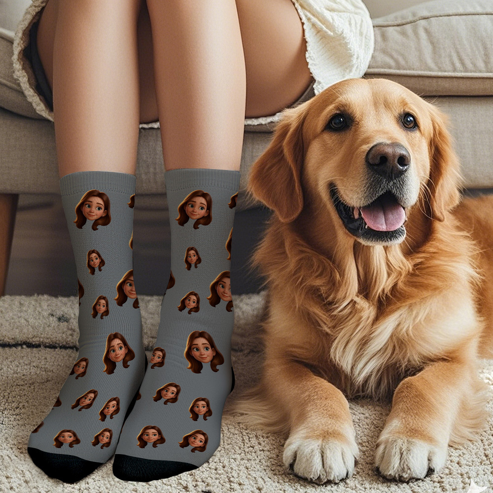 Custom Cartoon Face Socks Photos Gift for Couple Personalized Face Socks Cute Cartoon Gift - MyFaceSocksAU