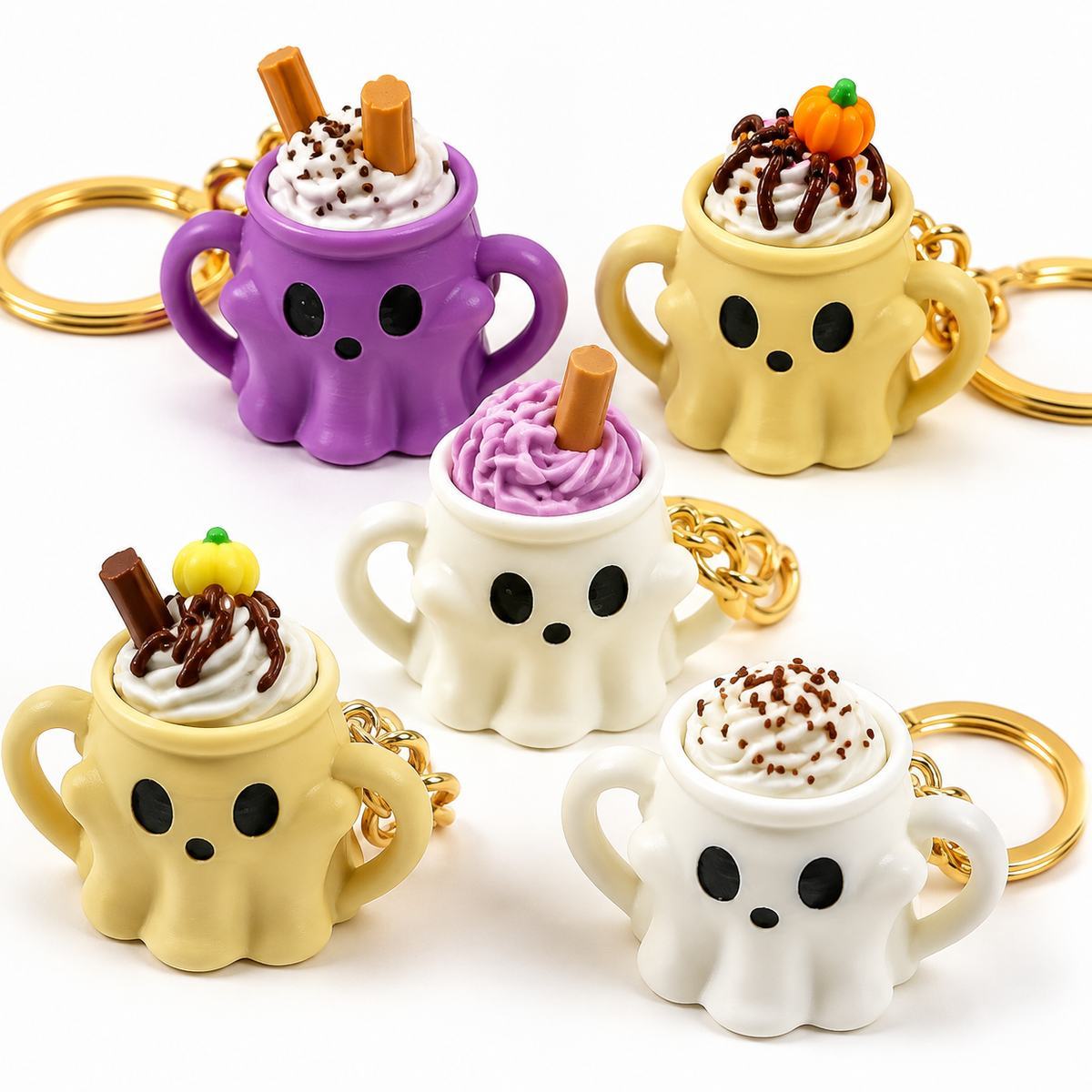 Ghost Ice Cream Keychain Cute Halloween-Themed Mug & Keyboard Fidget Charm, Fun Bag Pendant & Novelty Gift - MyFaceSocksAU