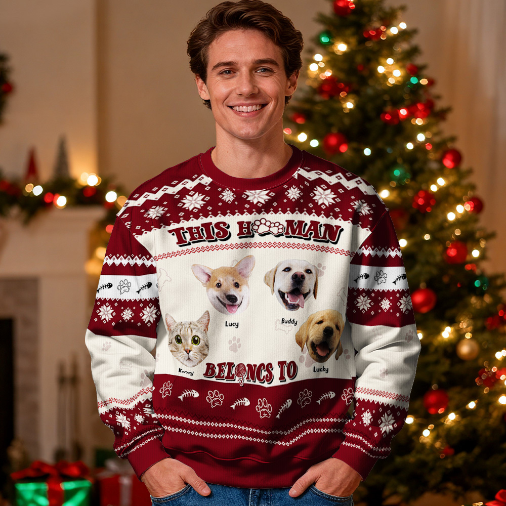 Custom Face Round Neck Hoodie Personalized Custom Photo Black Christmas Gifts For Family Cute Pet Face Sweater Xmas Leds Unisex Hoodies - MyFaceSocksAU