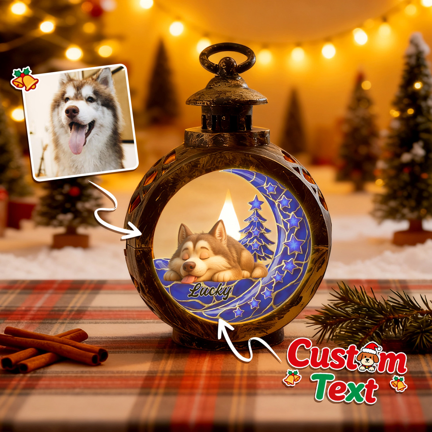 Custom Christmas Lantern Beside You Personalized Christmas Gifts for Pet Lovers Colorful - MyFaceSocksAU