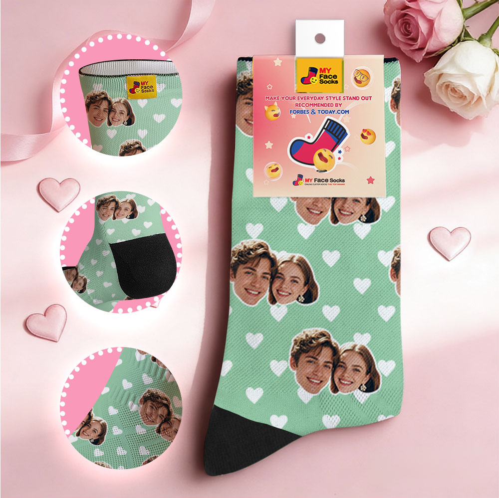 Custom Couple Theme Heart Face Socks Personalized I Love You Couple Valentine Day Socks with Photo Cute Couple Gift - MyFaceSocksAU