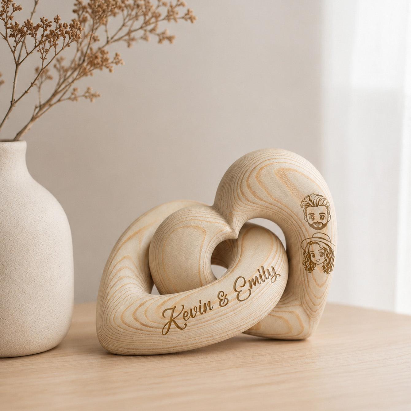 Custom Photo Cartoon Line Art - Personalized Wooden Heart Sculpture - Special Gift For Family Members, Pet Lover, Couple - MyFaceSocksAU