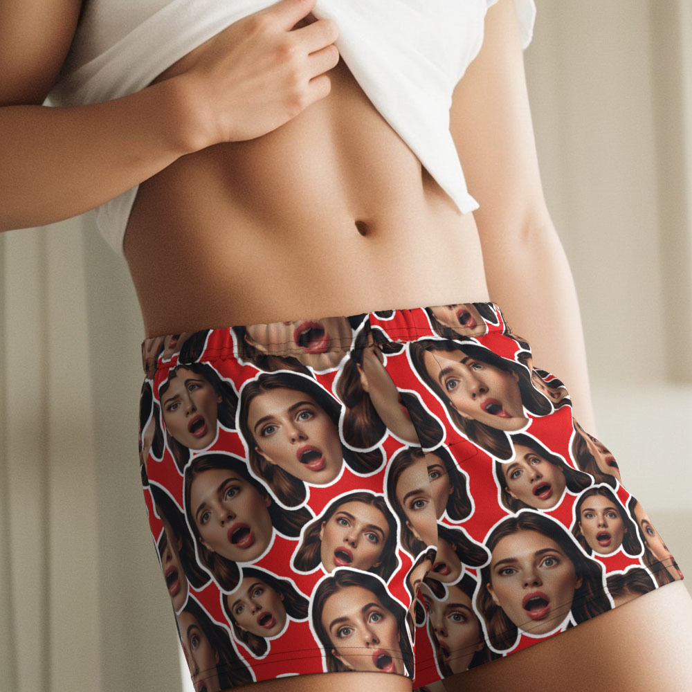 Custom Face Mash Orange Boxer Shorts Personalized Waistband Casual Underwear Valentine for Him - MyFaceSocksAU