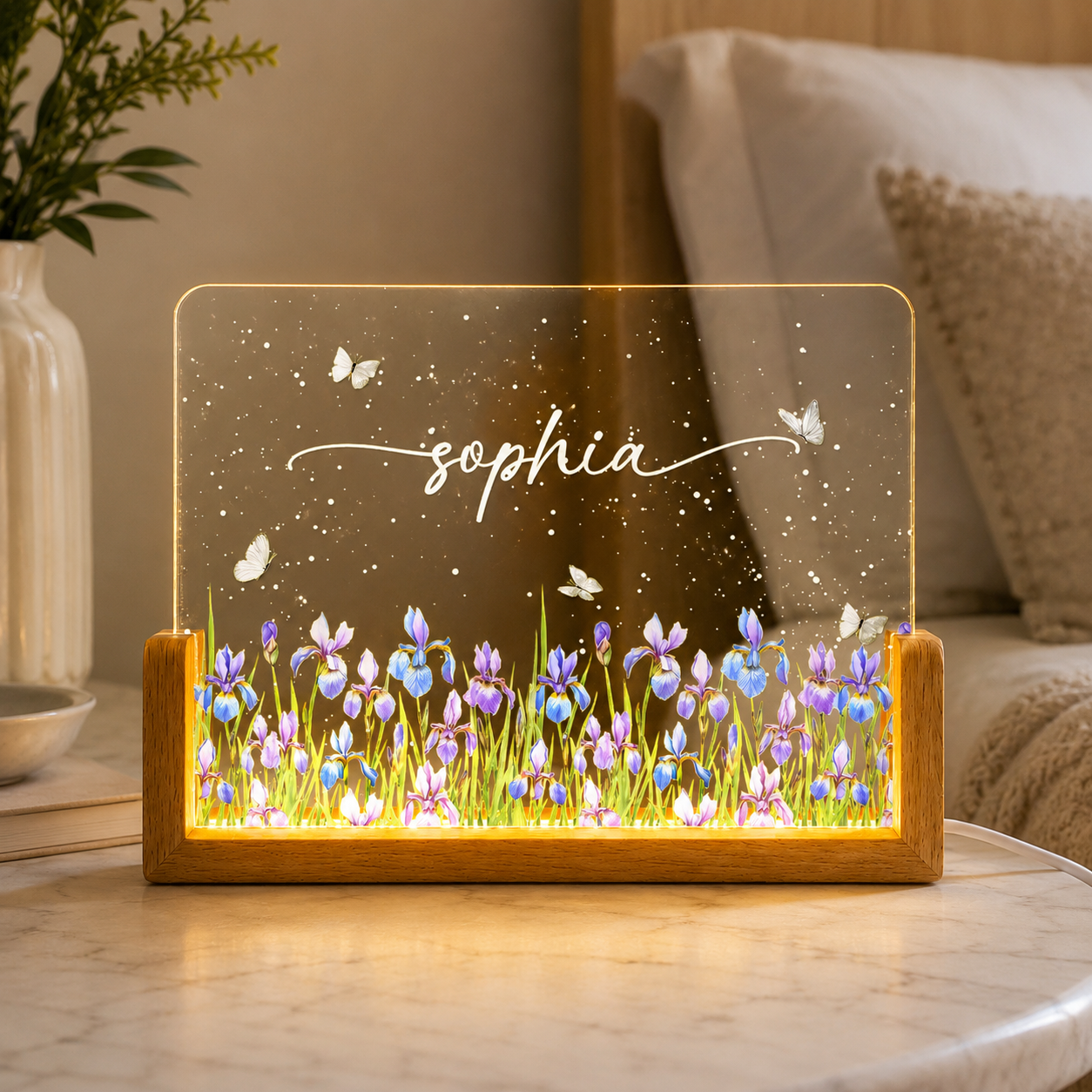 Birth Month Flower Watercolor Blooming In Love - Personalized Acrylic LED Night Light - Special Gift For Friends, Lovers, Family Members - MyFaceSocksAU