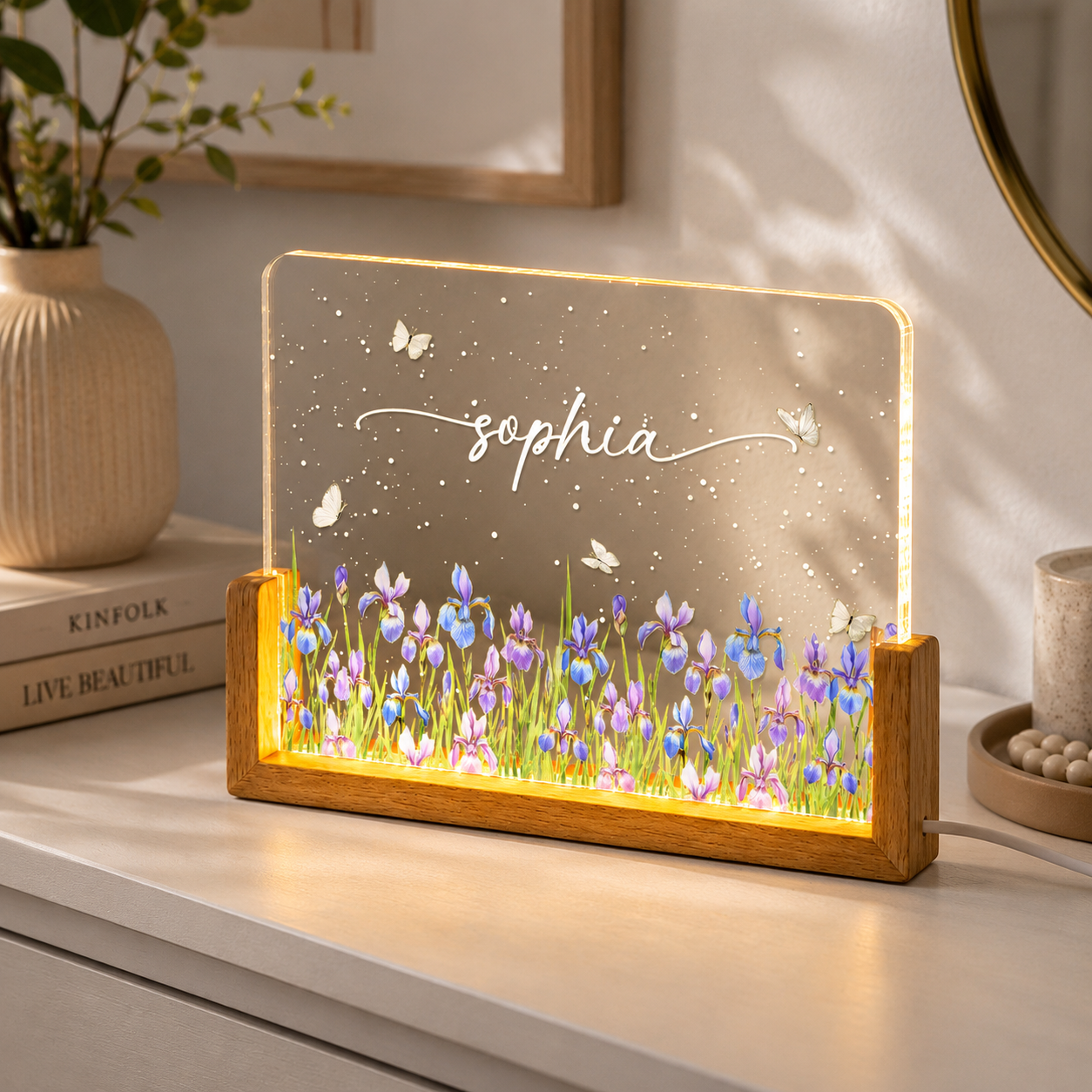 Birth Month Flower Watercolor Blooming In Love - Personalized Acrylic LED Night Light - Special Gift For Friends, Lovers, Family Members - MyFaceSocksAU