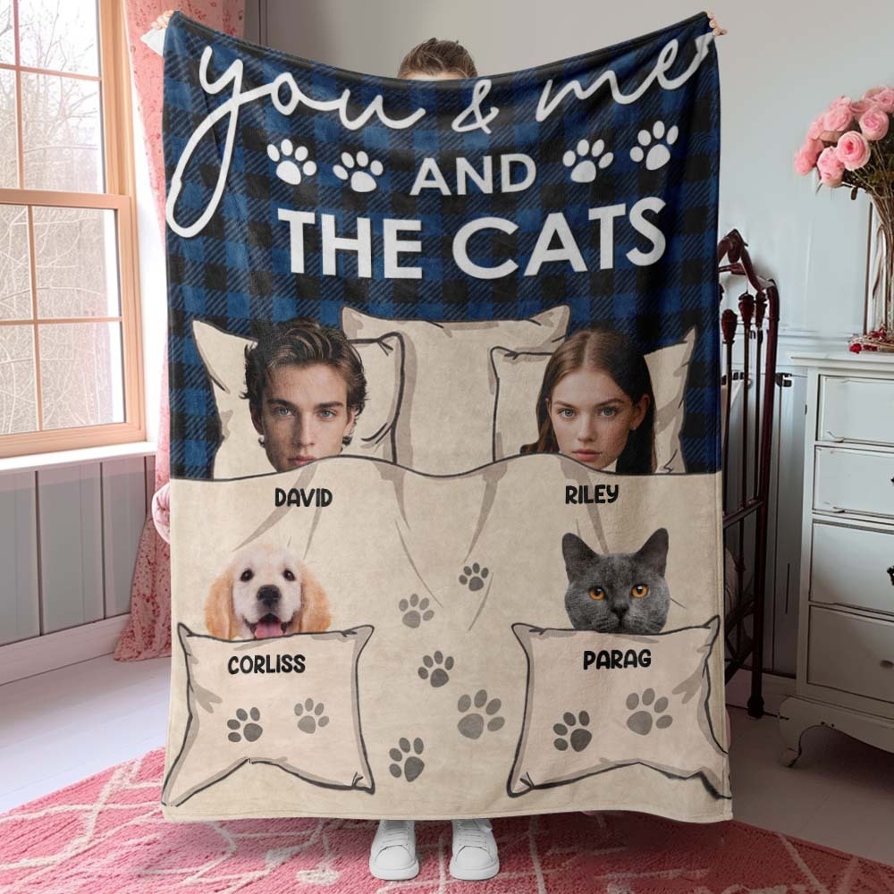 Custom Photo You & Me And The Dogs Cats Fur Babies Personalized Blanket Name And Photo Gift for Family - MyFaceSocksAU
