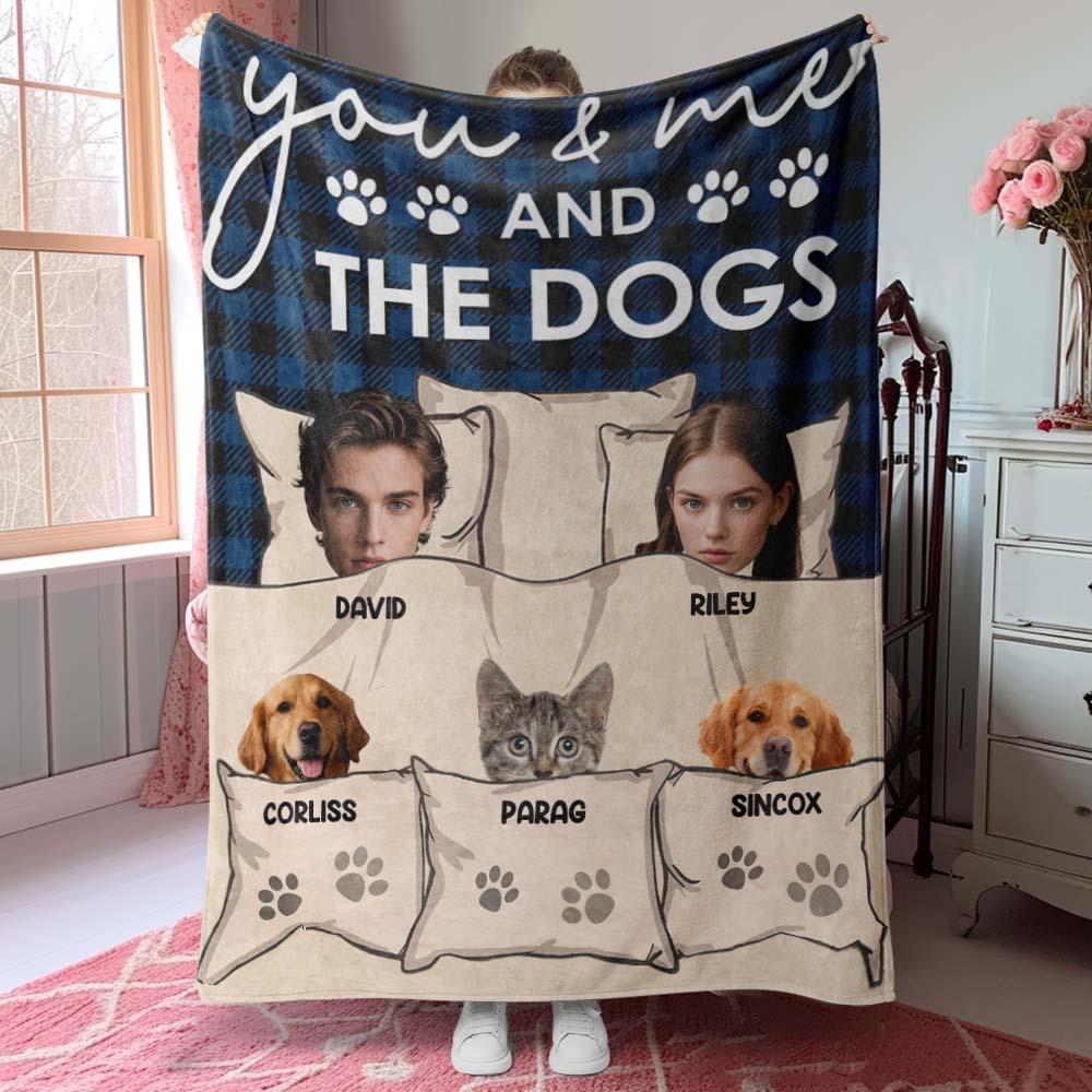 Custom Photo You & Me And The Dogs Cats Fur Babies Personalized Blanket Name And Photo Gift for Family - MyFaceSocksAU