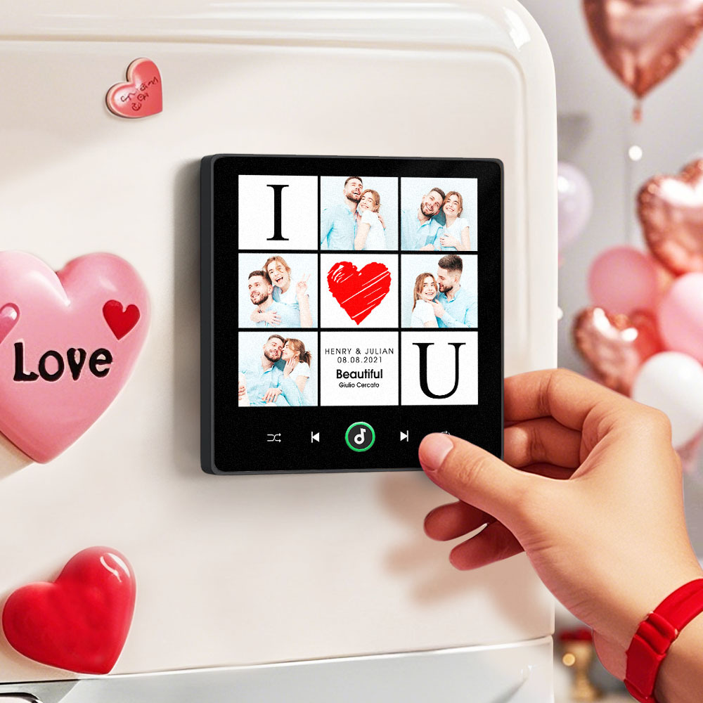 Personalized Music Fridge Magnet I Love You Date and Name Music Album Fridge Magnet Photo Music Wall Photo Sticker Music Movement That Can Be Played Gift Idea - MyFaceSocksAU
