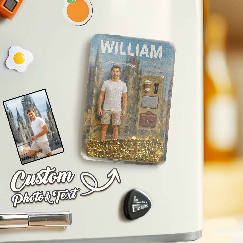 Custom 3D Effect Action Figure Pack Packaging Toy Box Style Art Gift Personalized Quicksand Fridge Magnet Gift for Father