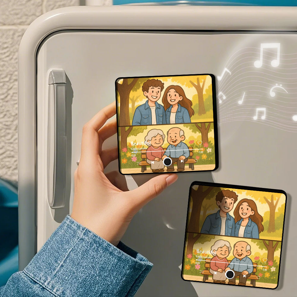 Custom Music Cartoon Portrait Figurine Young & Elderly Style Fridge Magnet Music Can Be Played Without Cell Phone Music Cartoon Poster Fridge Magnet - MyFaceSocksAU