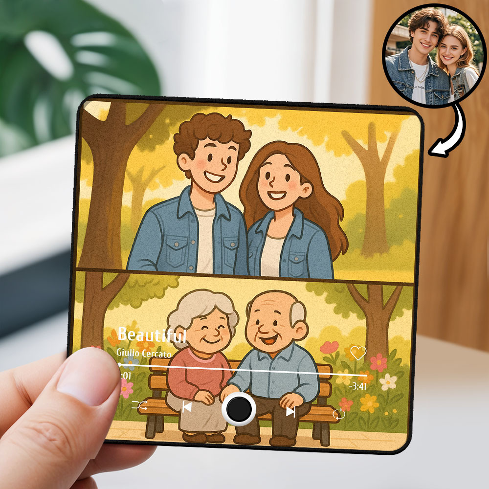 Custom Cartoon Portrait Figurine  Real Person to Comic Style Fridge Magnet Music Can Be Played Without Cell Phone Music Cartoon Poster Fridge Magnet - MyFaceSocksAU