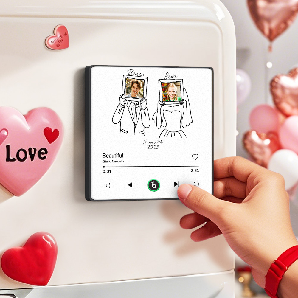 Custom Couple Photo Fridge Magnet Music Can Be Played Without Cell Phone Music Fridge Magnet - MyFaceSocksAU