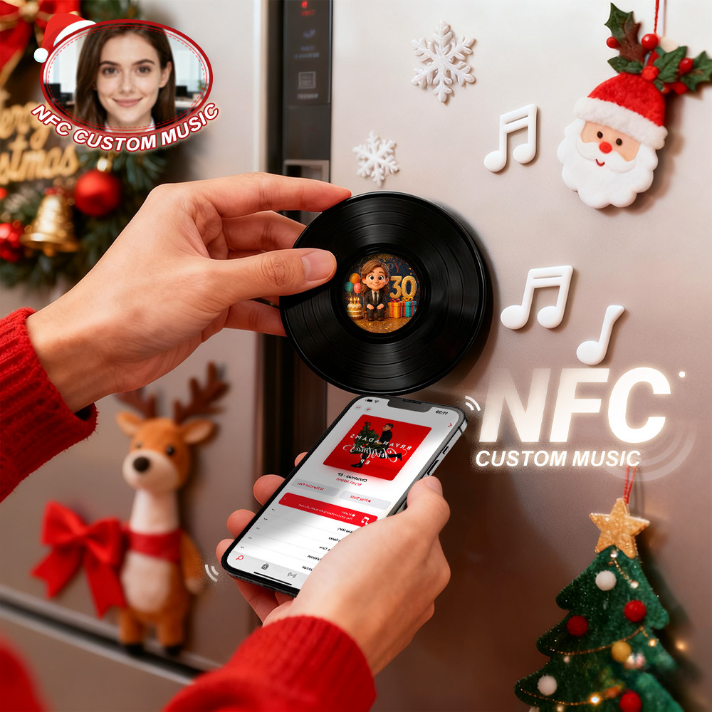 Christmas NFC Music Acrylic Fridge Magnet Custom Music Song Fridge Magnet Personalized Music Fridge Magnet Can Play Songs - MyFaceSocksAU