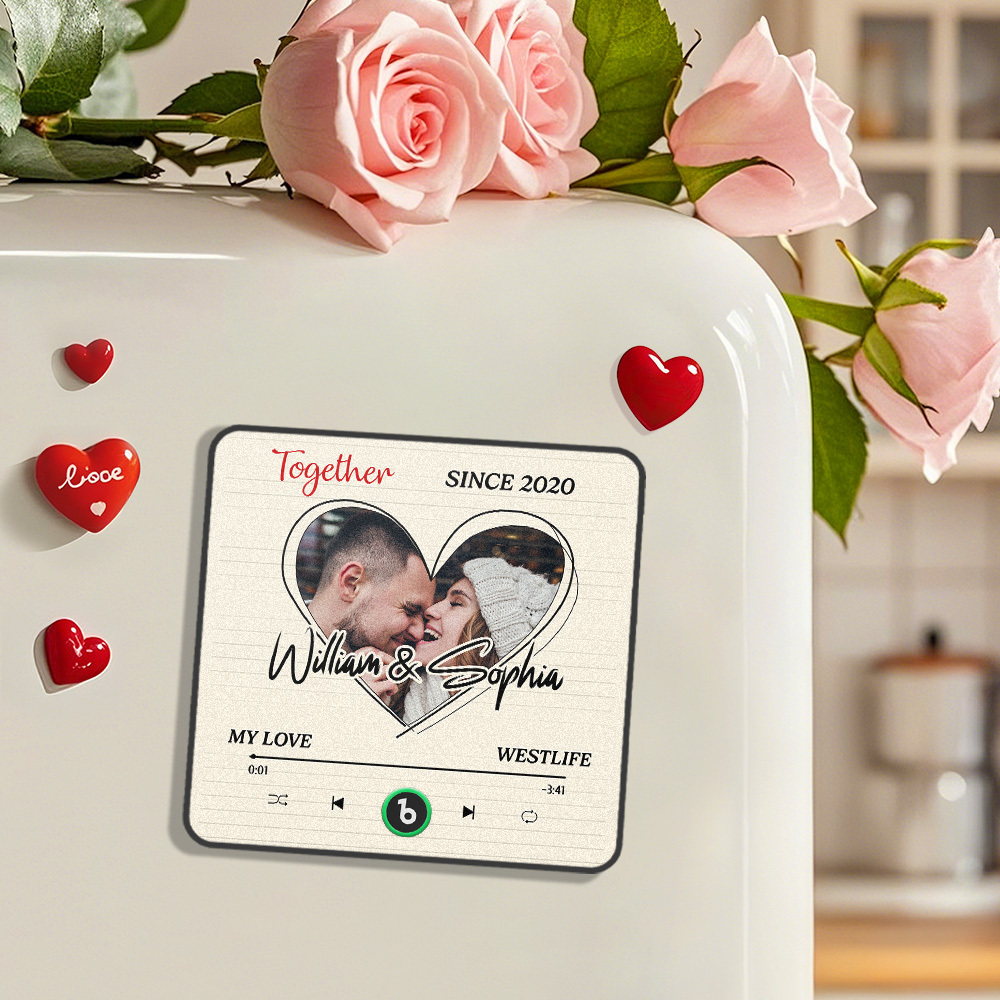 Custom We Are Together Even When We're Apart Fridge Magnet Music Can Be Played Without Cell Phone Music Personalized Name and Photo Bluetooth Fridge Magnet - MyFaceSocksAU