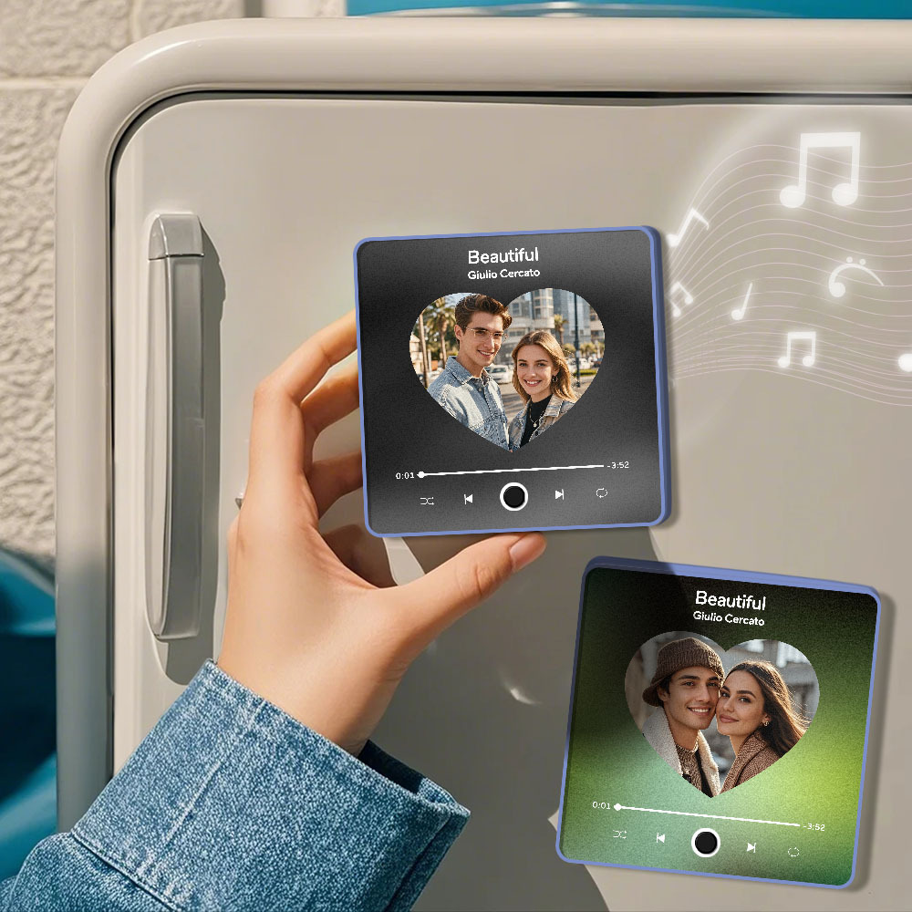 Custom Photo Album Music Fridge Magnet Heart Photo and Date Music Fridge Personalized Phone Music Fridge Magnet Pro - MyFaceSocksAU