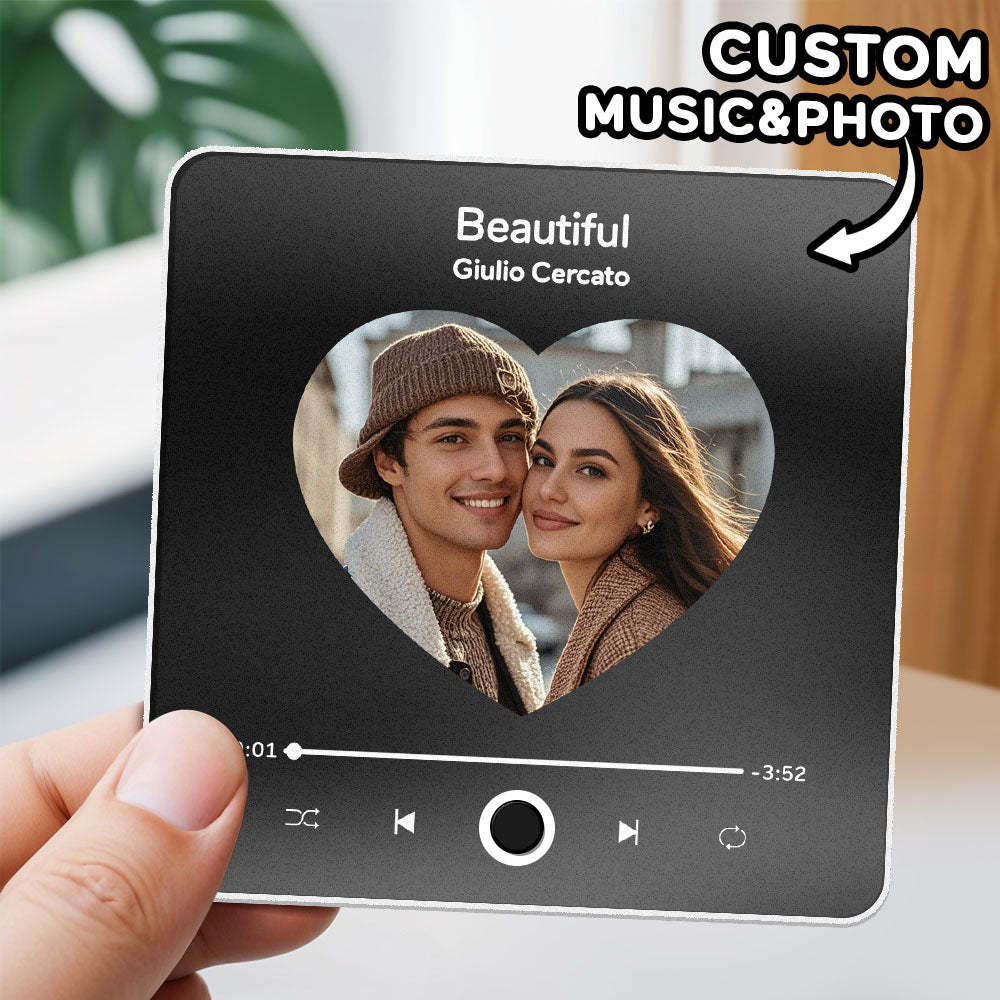 Custom Photo Album Music Fridge Magnet Heart Photo Custom Phone Music Fridge Magnet Pro Valentine Gift For Couple-MyFaceSocksAu