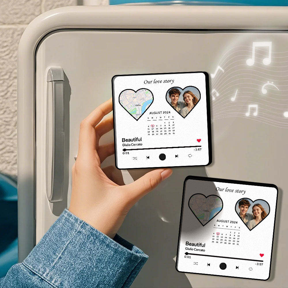 Custom Photo Album Music Fridge Magnet Heart Photo Custom Phone Music Fridge Magnet Pro Valentine Gift For Couple-MyFaceSocksAu