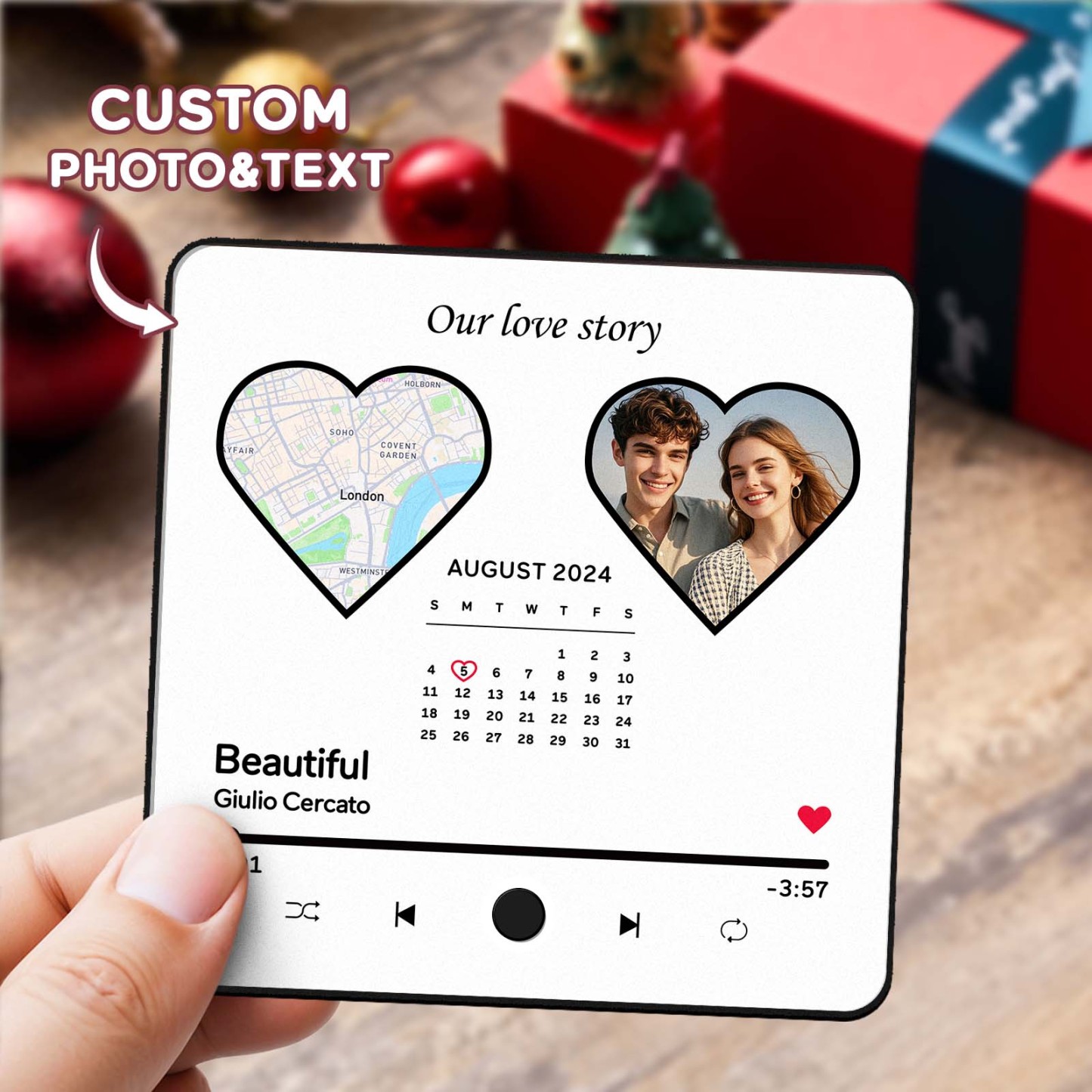 Custom Photo Album Music Fridge Magnet Heart Photo Custom Phone Music Fridge Magnet Pro Valentine Gift For Couple-MyFaceSocksAu