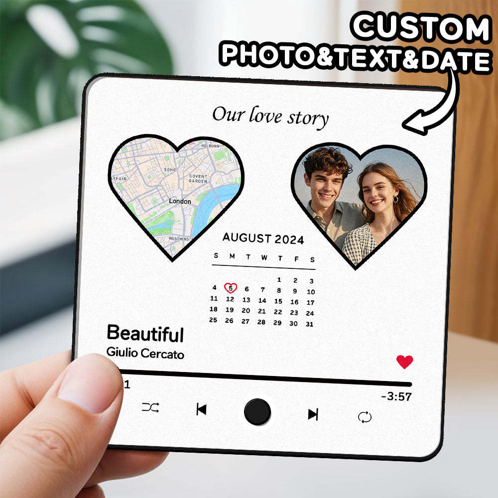Custom Photo Album Music Fridge Magnet Heart Photo Custom Phone Music Fridge Magnet Pro Valentine Gift For Couple-MyFaceSocksAu
