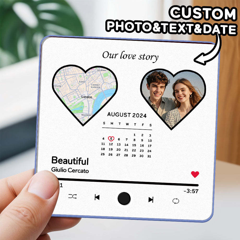 Custom Photo Album Music Fridge Magnet Heart Photo Custom Phone Music Fridge Magnet Pro Valentine Gift For Couple-MyFaceSocksAu