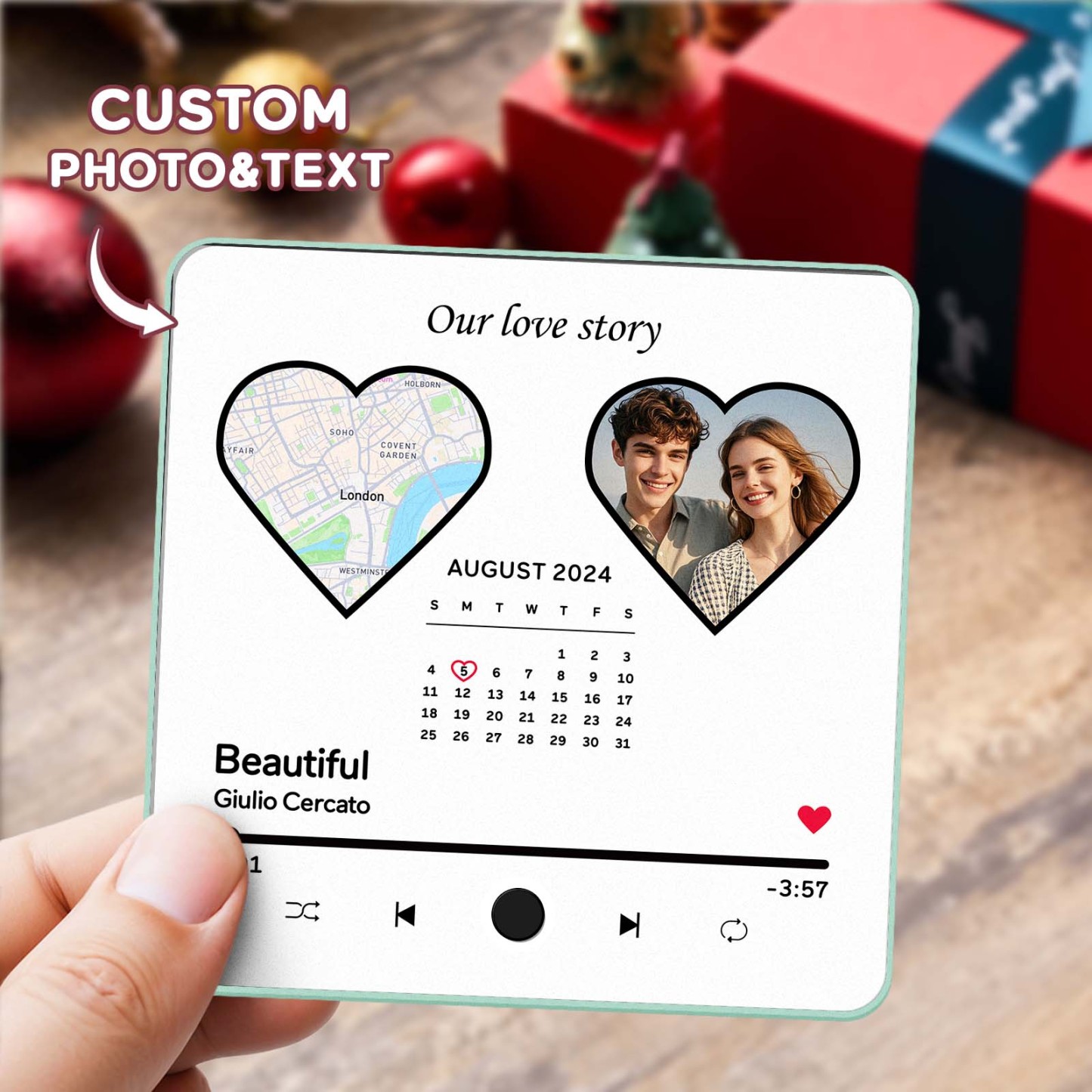 Custom Photo Album Music Fridge Magnet Heart Photo Custom Phone Music Fridge Magnet Pro Valentine Gift For Couple-MyFaceSocksAu
