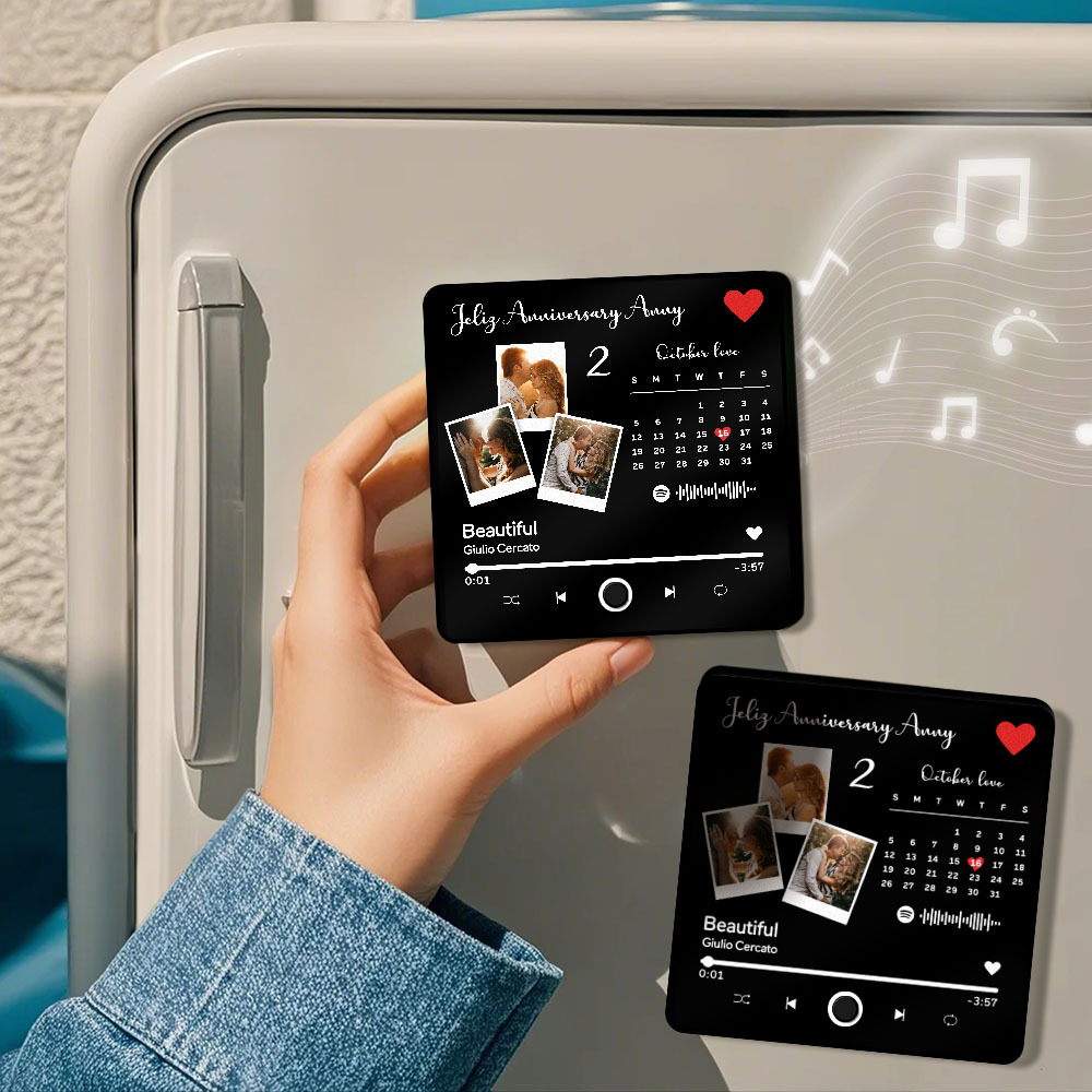Custom Photo Album Music Fridge Magnet Heart Photo and Date Music Fridge Personalized Phone Music Fridge Magnet Pro - MyFaceSocksAU