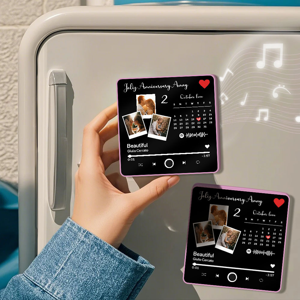 Custom Photo Album Music Fridge Magnet Heart Photo and Date Music Fridge Personalized Phone Music Fridge Magnet Pro - MyFaceSocksAU
