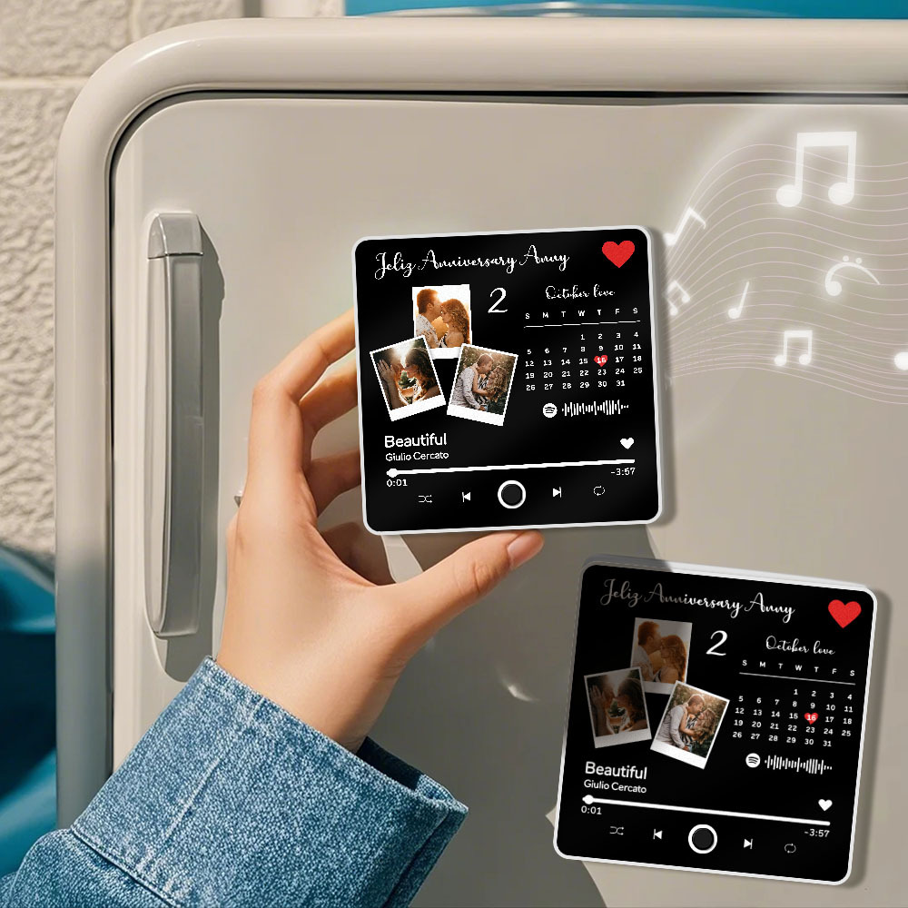 Custom Photo Album Music Fridge Magnet Heart Photo and Date Music Fridge Personalized Phone Music Fridge Magnet Pro - MyFaceSocksAU