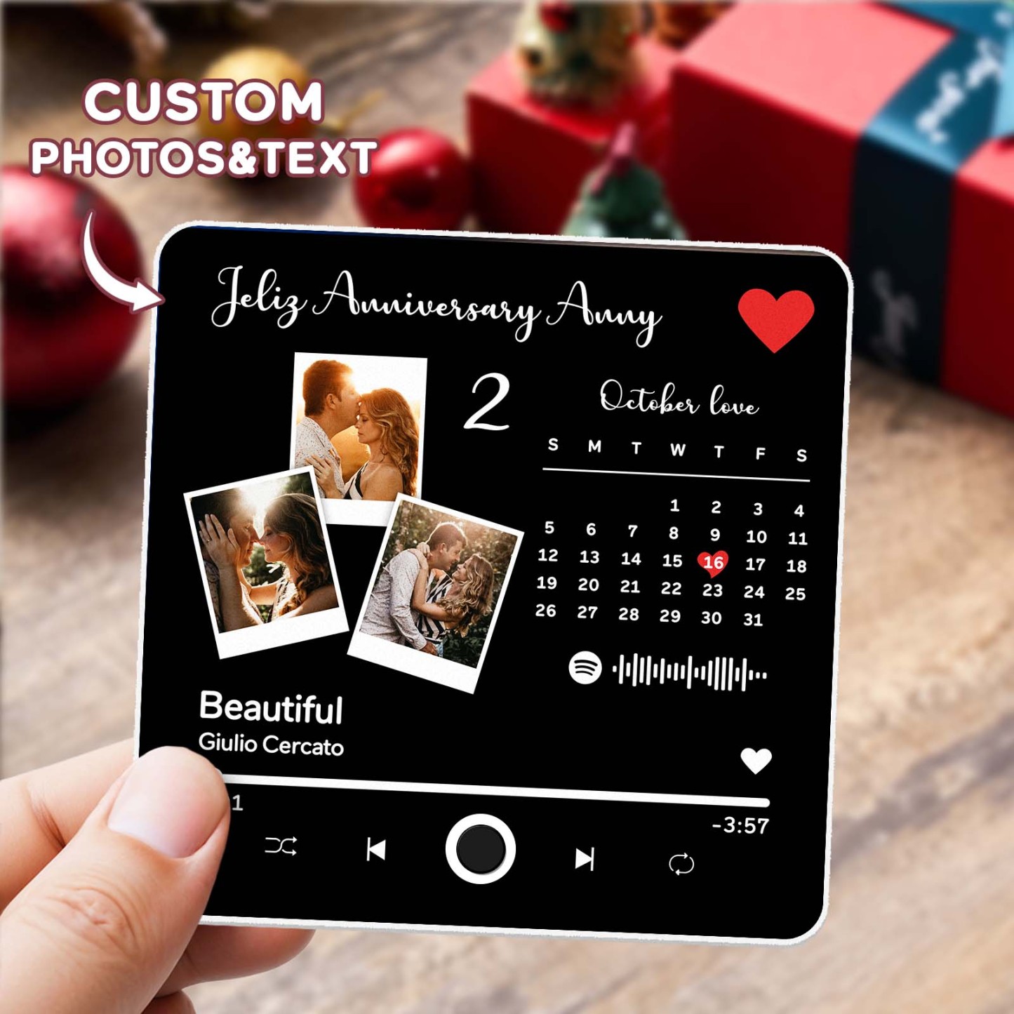 Custom Photo Album Music Fridge Magnet Heart Photo Custom Phone Music Fridge Magnet Pro Valentine Gift For Couple-MyFaceSocksAu