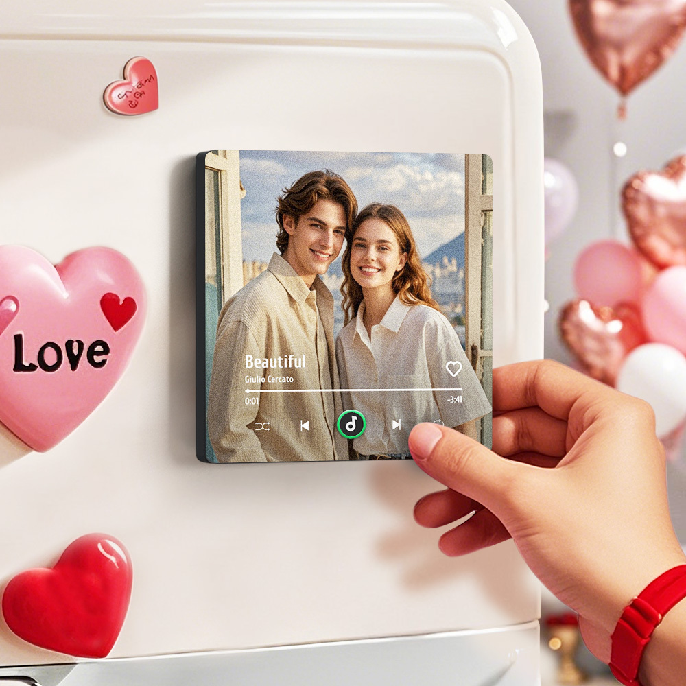Custom Music Fridge Magnet Colorful Frame Album Fridge Magnet Music Wall Photo Sticker Music Movement That Can Be Played Valentine Gift for Couple - MyFaceSocksAU