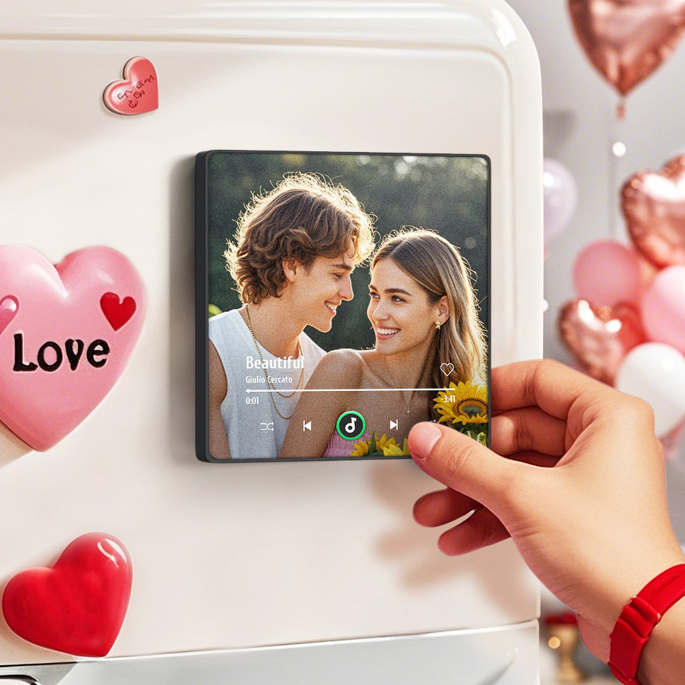 Custom Music Fridge Magnet Colorful Frame Album Fridge Magnet Music Wall Photo Sticker Music Movement That Can Be Played Valentine Gift for Couple - MyFaceSocksAU